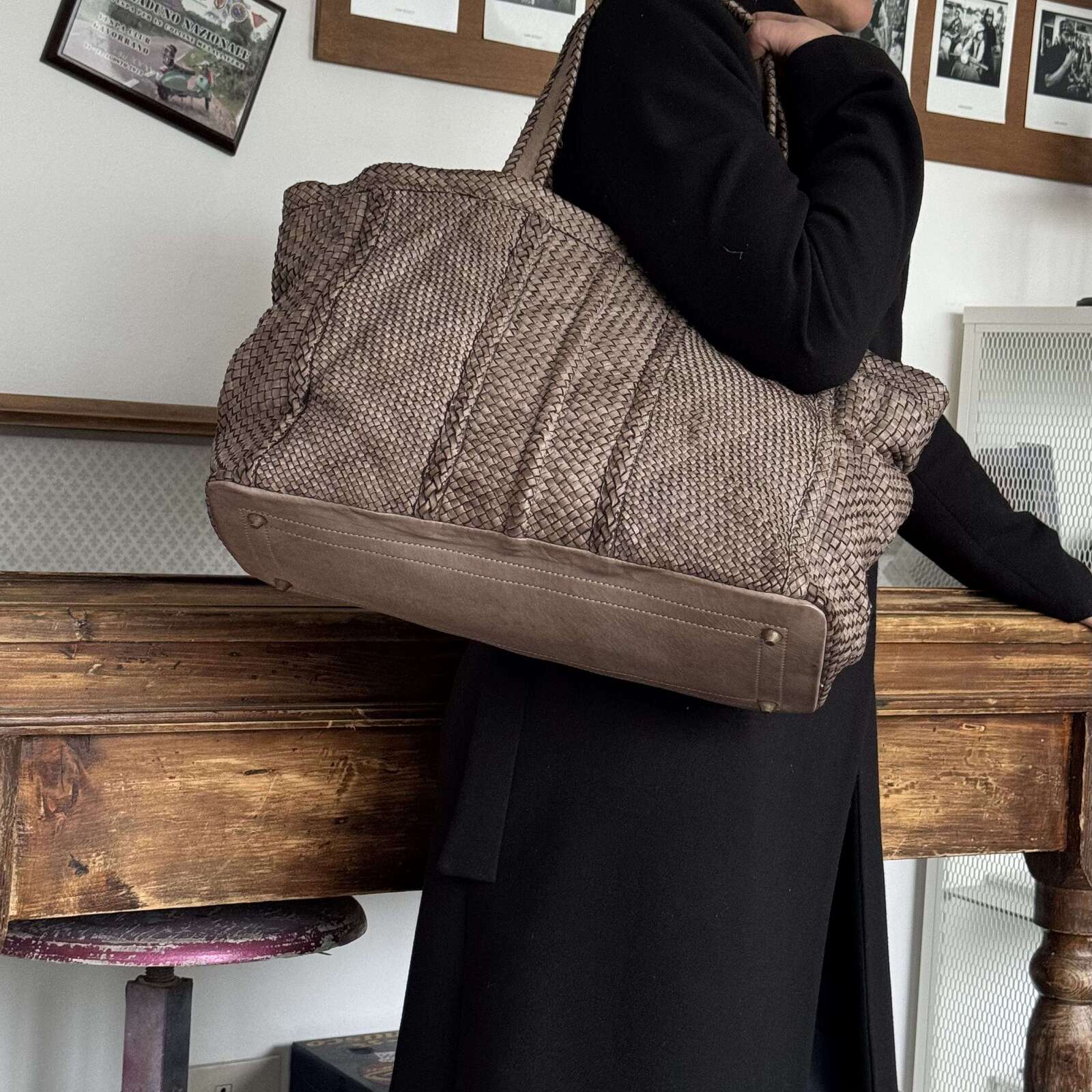 Borsa vera pelle intreccio Big