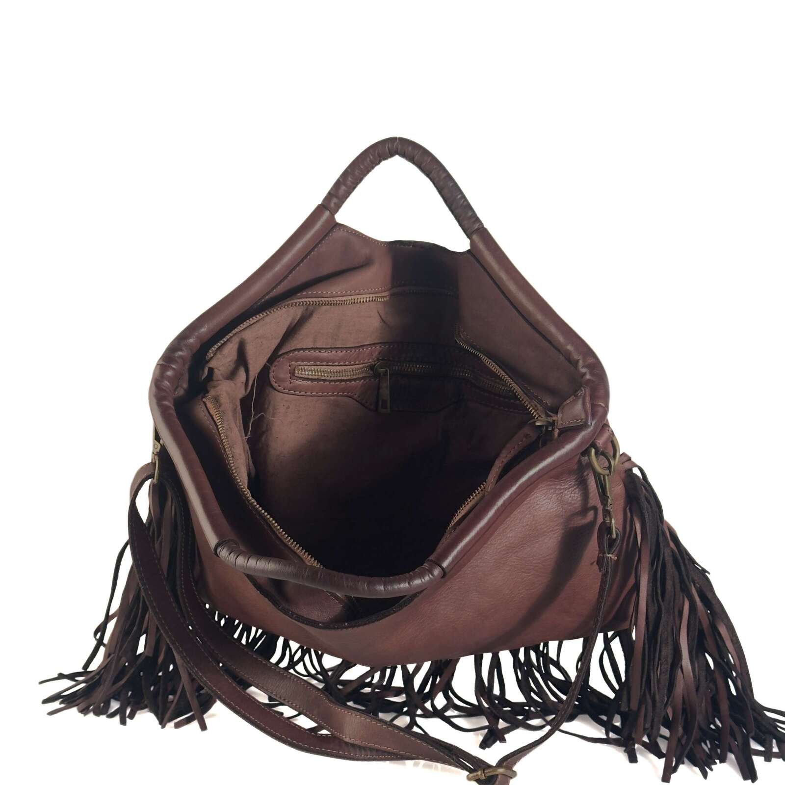Borsa Donna a Mano in Pelle con Frange
