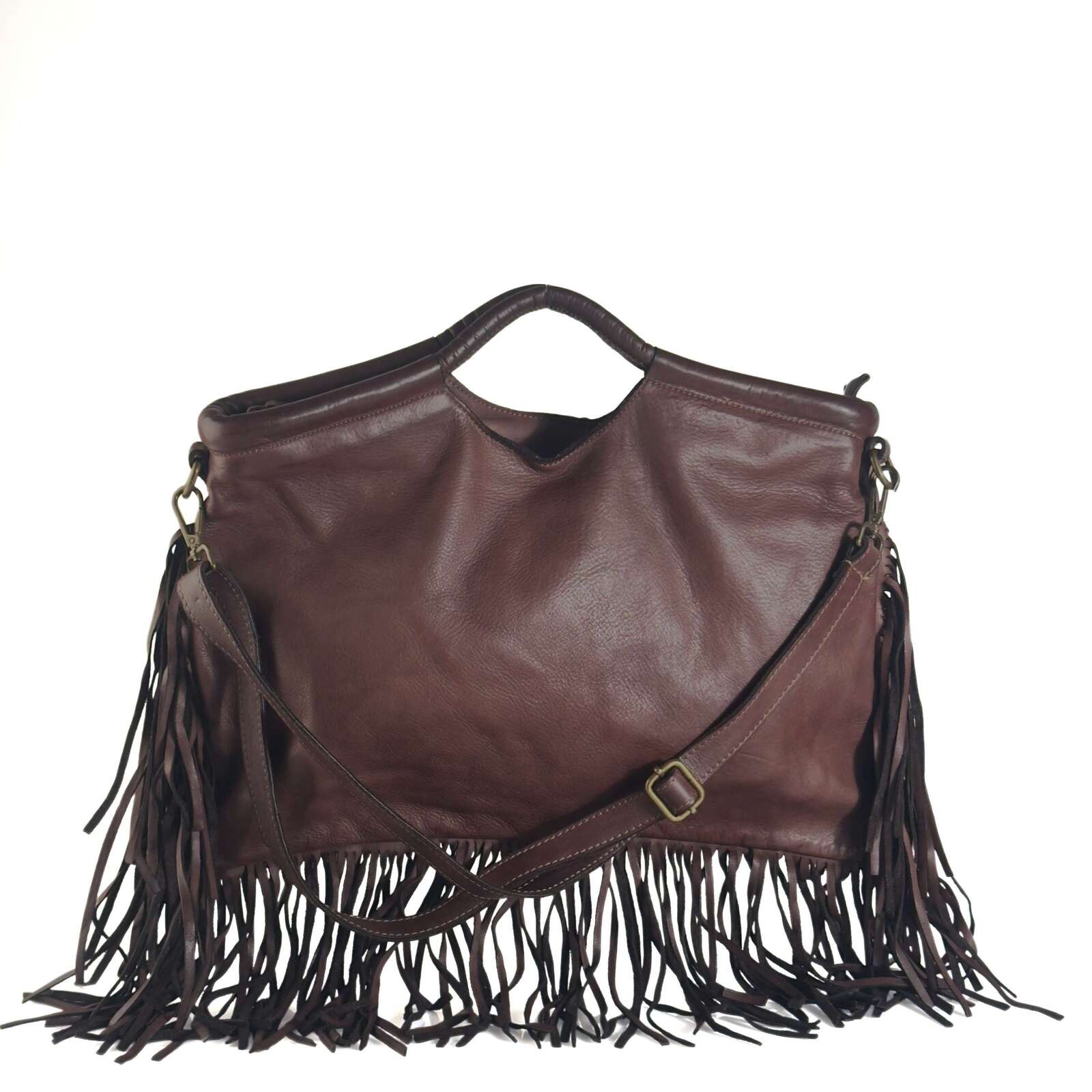 Borsa Donna a Mano in Pelle con Frange