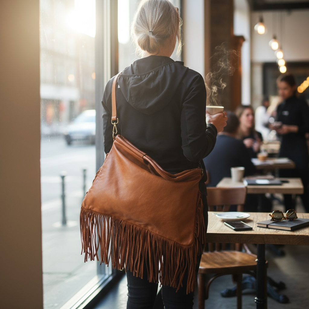 Borsa Donna a Mano in Pelle con Frange