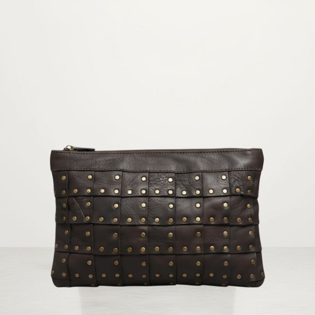 Borsa a tracolla donna in vera pelle borchiata piatta - Pito’s|Bag