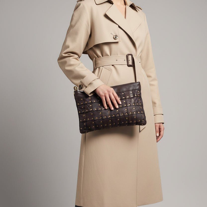 Borsa a tracolla donna in vera pelle borchiata piatta - Pito’s|Bag