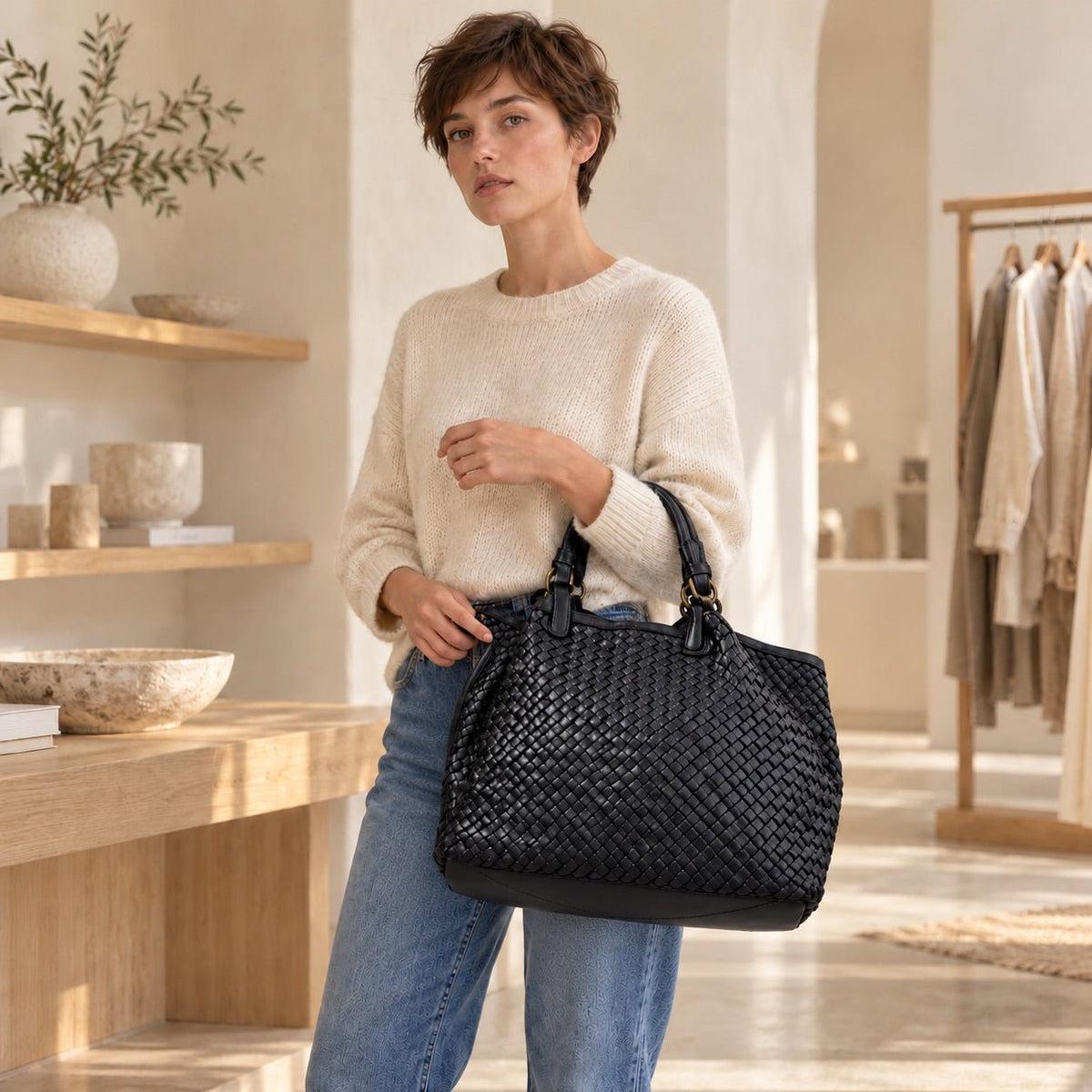 Borsa Donna Alfa in pelle intrecciata Nera - Pito’s|Bag