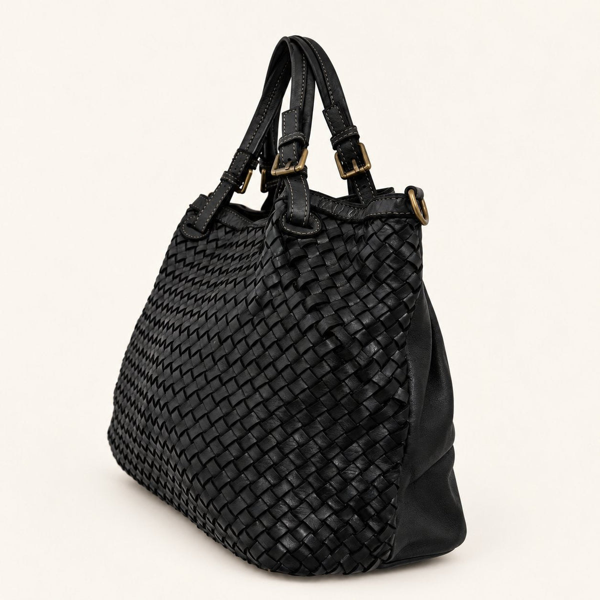 Borsa Donna Alfa in pelle intrecciata Nera - Pito’s|Bag