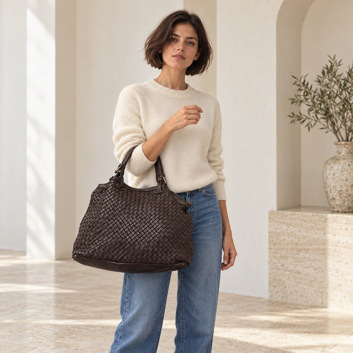 Borsa Donna Alfa in pelle intrecciata Testa di Moro - Pito’s|Bag