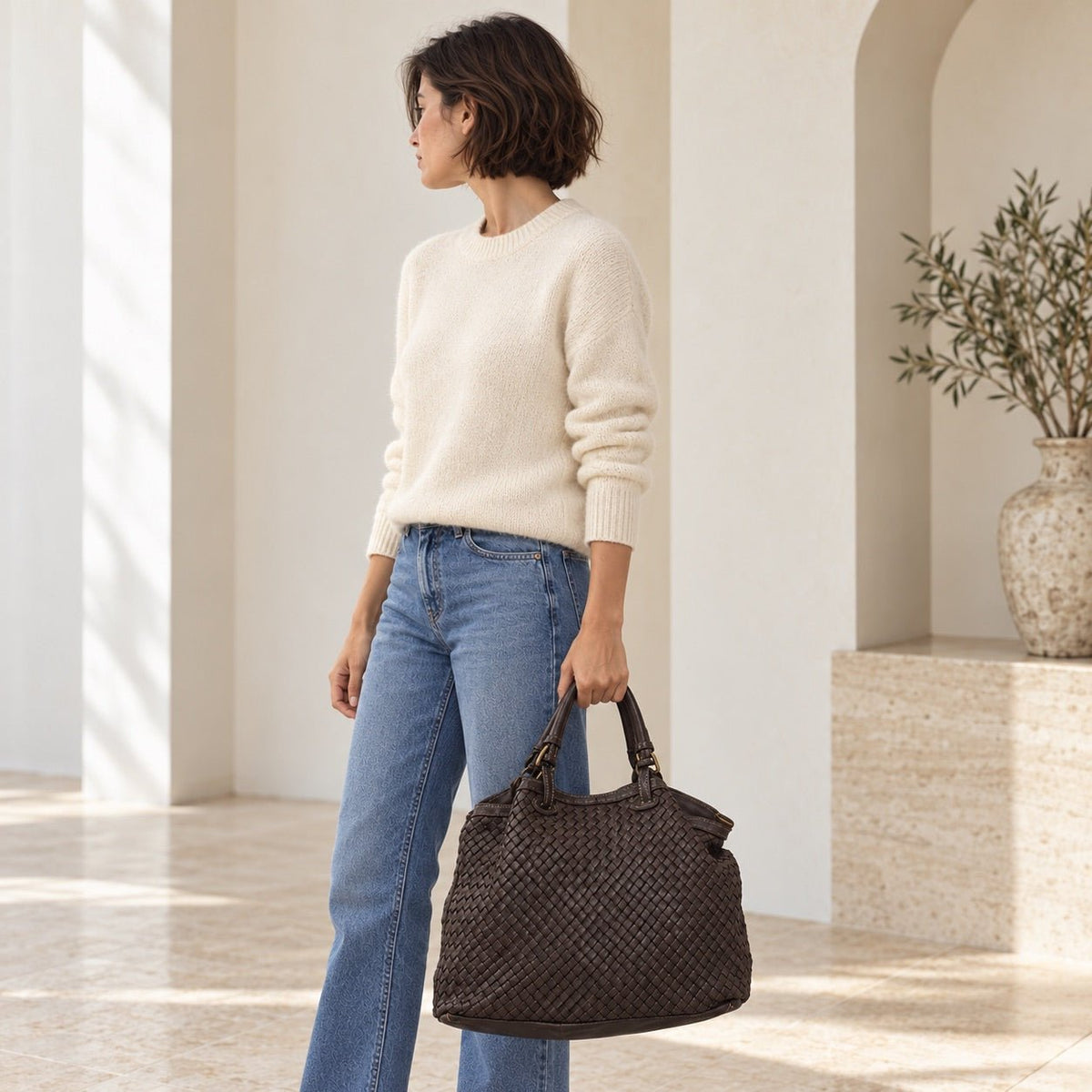 Borsa Donna Alfa in pelle intrecciata Testa di Moro - Pito’s|Bag