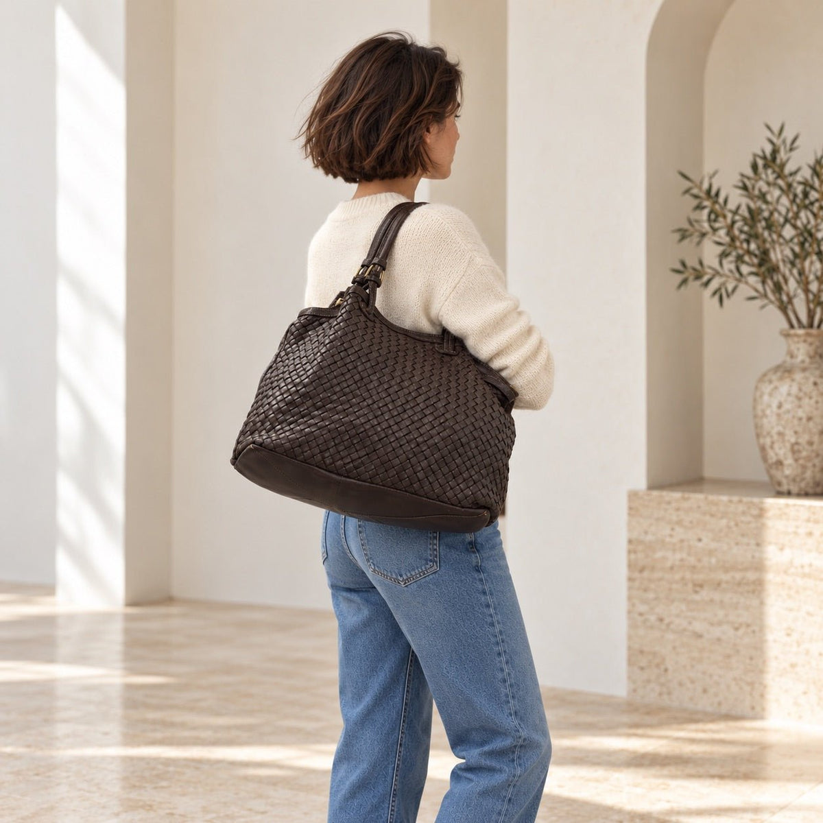 Borsa Donna Alfa in pelle intrecciata Testa di Moro - Pito’s|Bag