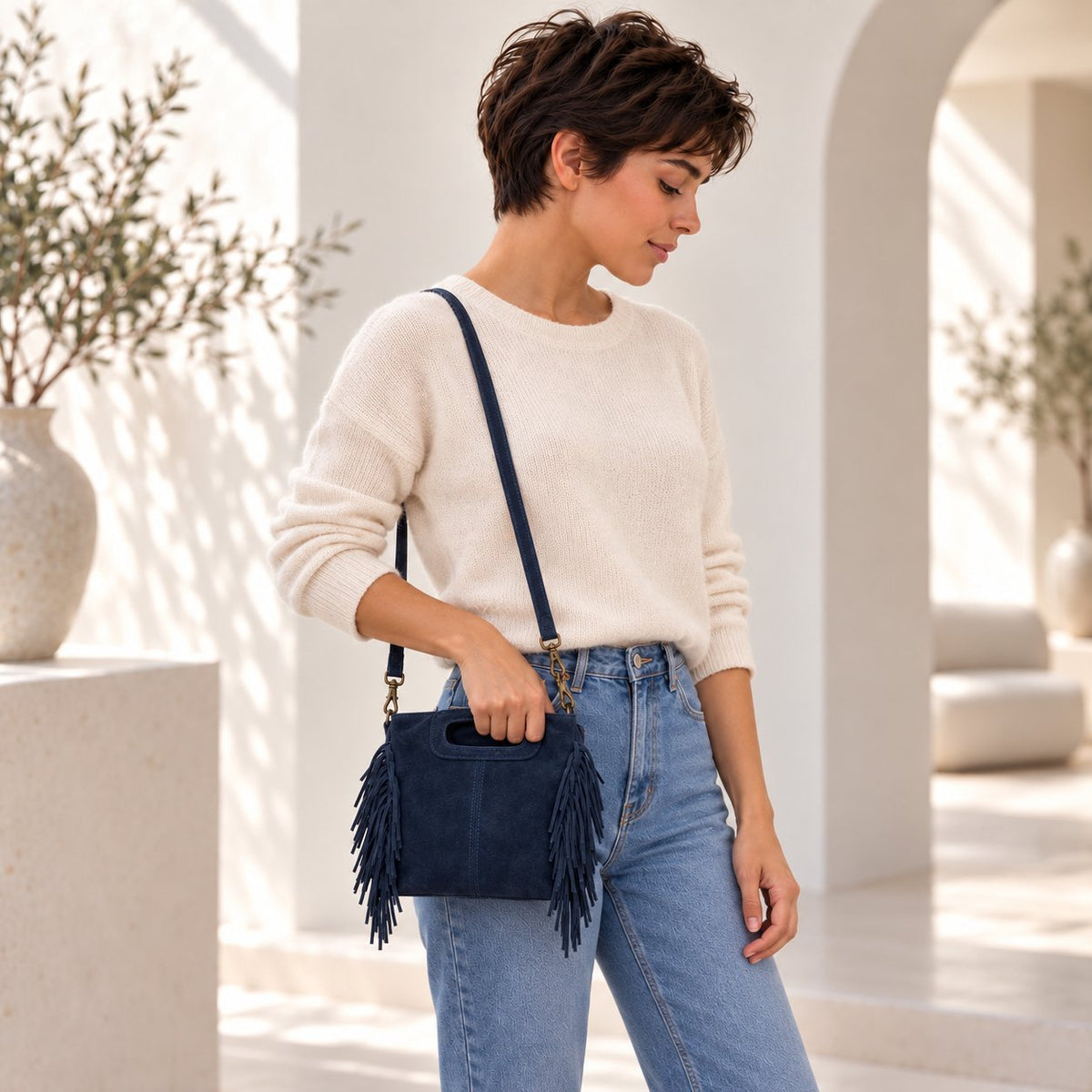 Borsa Donna in camoscio a mano frangiata - Pito’s|Bag