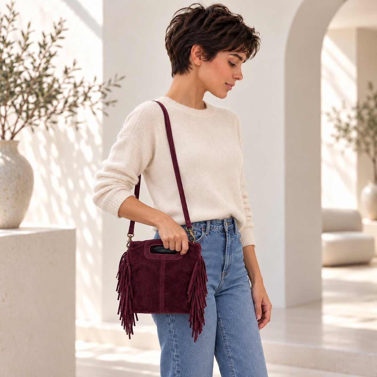 Borsa Donna in camoscio a mano frangiata - Pito’s|Bag
