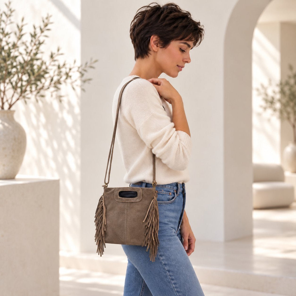 Borsa Donna in camoscio a mano frangiata - Pito’s|Bag