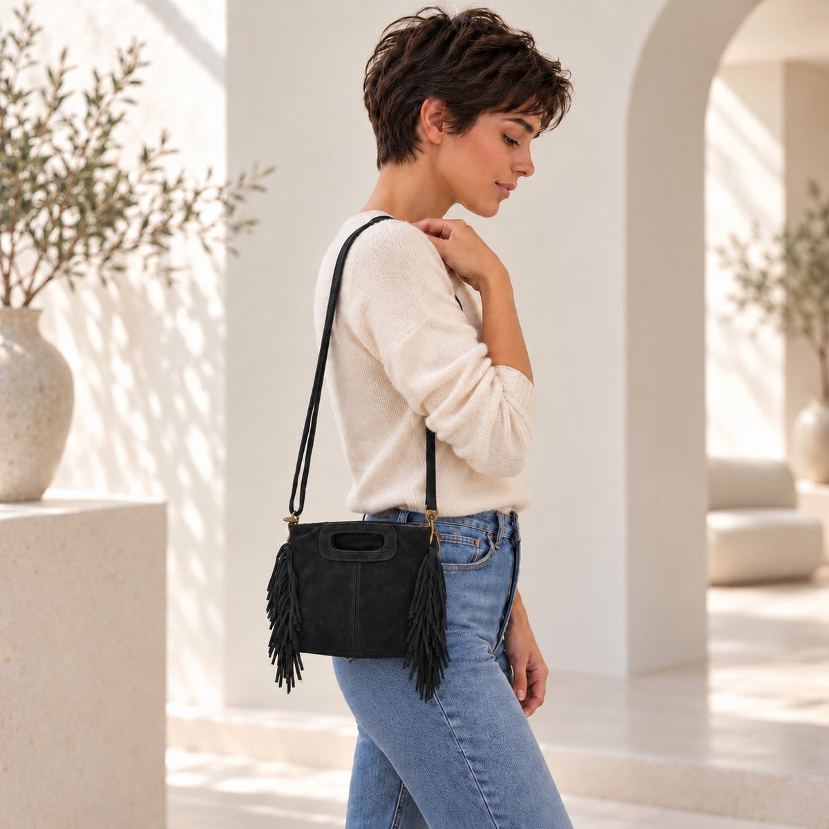 Borsa Donna in camoscio a mano frangiata - Pito’s|Bag