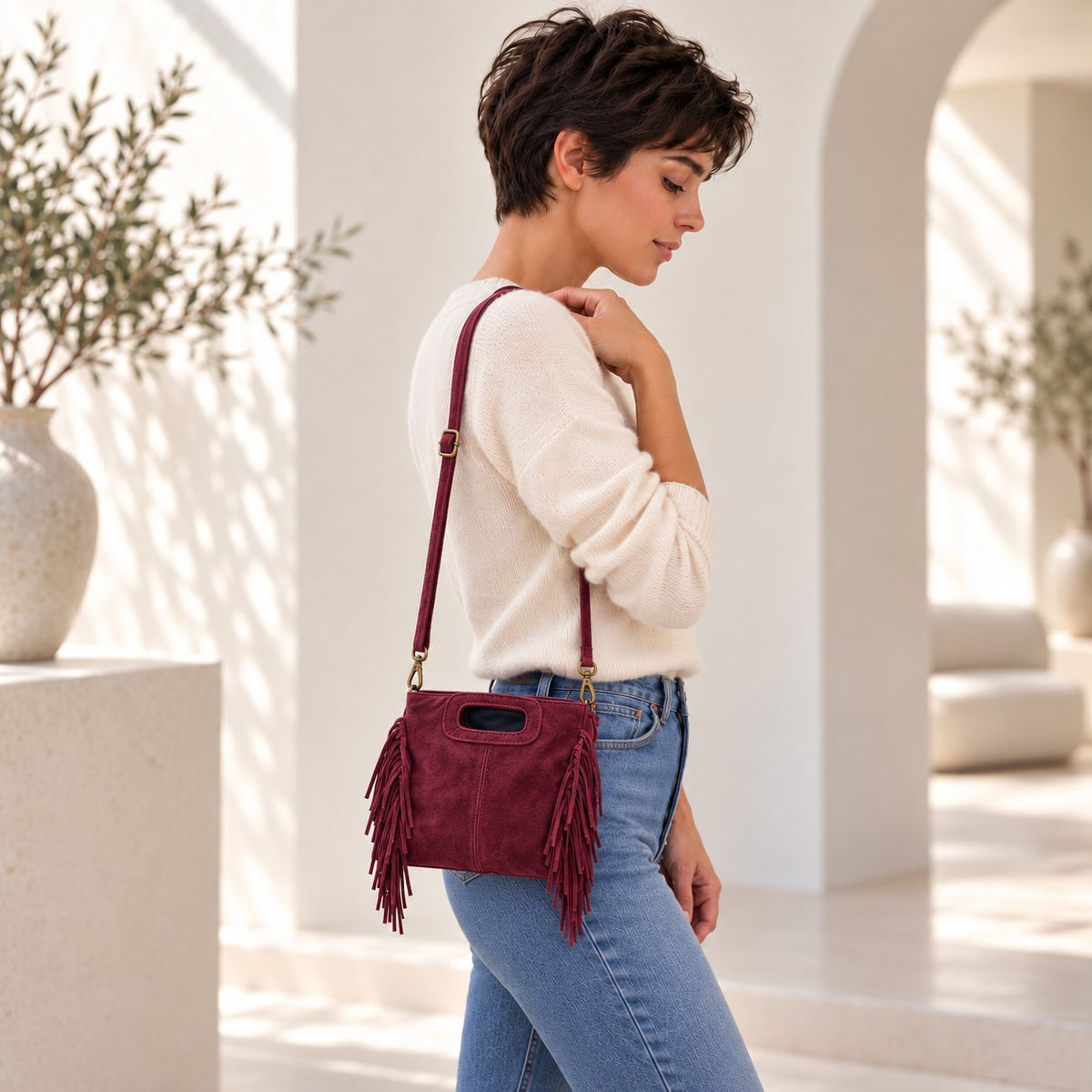Borsa Donna in camoscio a mano frangiata - Pito’s|Bag
