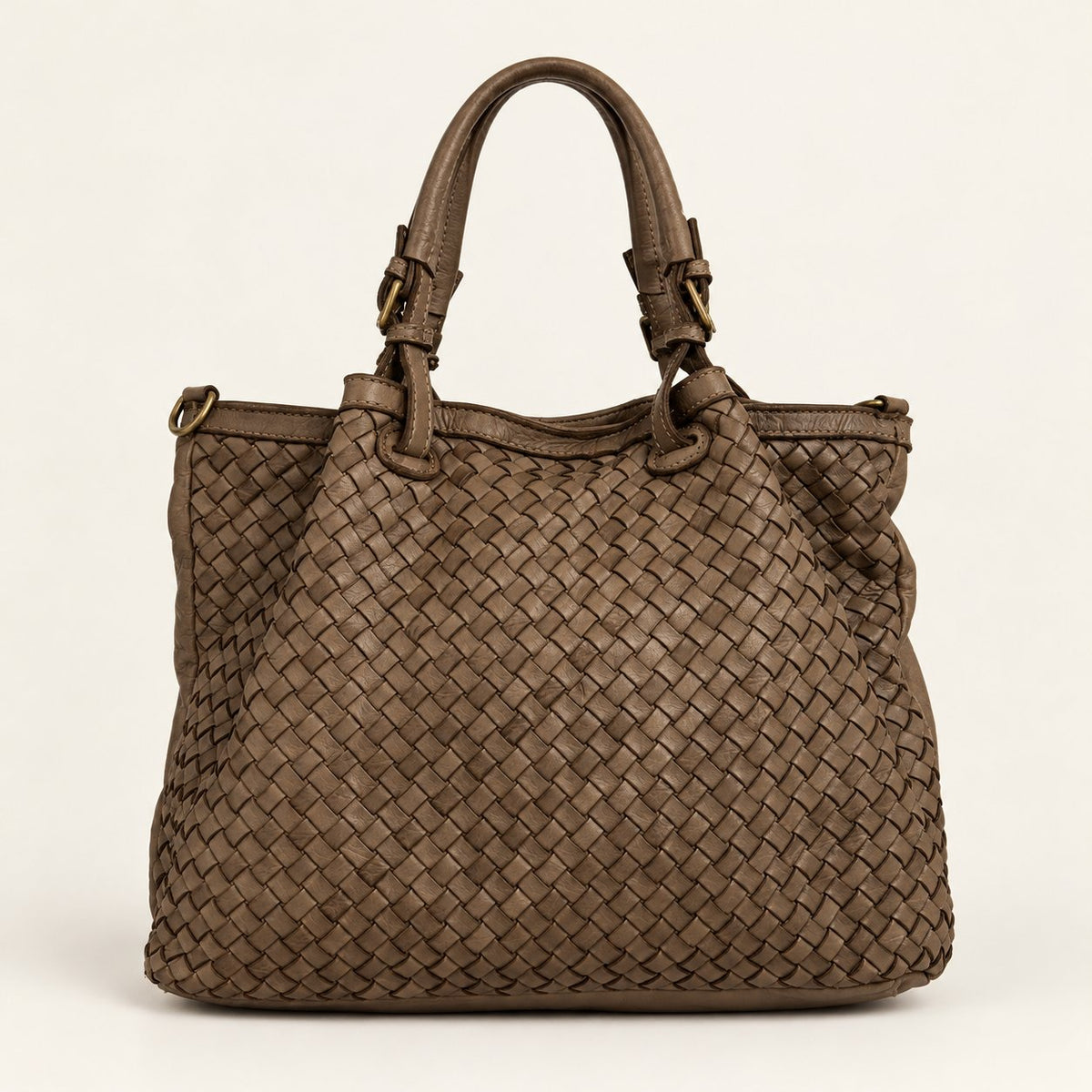 Borsa Donna Alfa in pelle intrecciata Taupe Scuro
