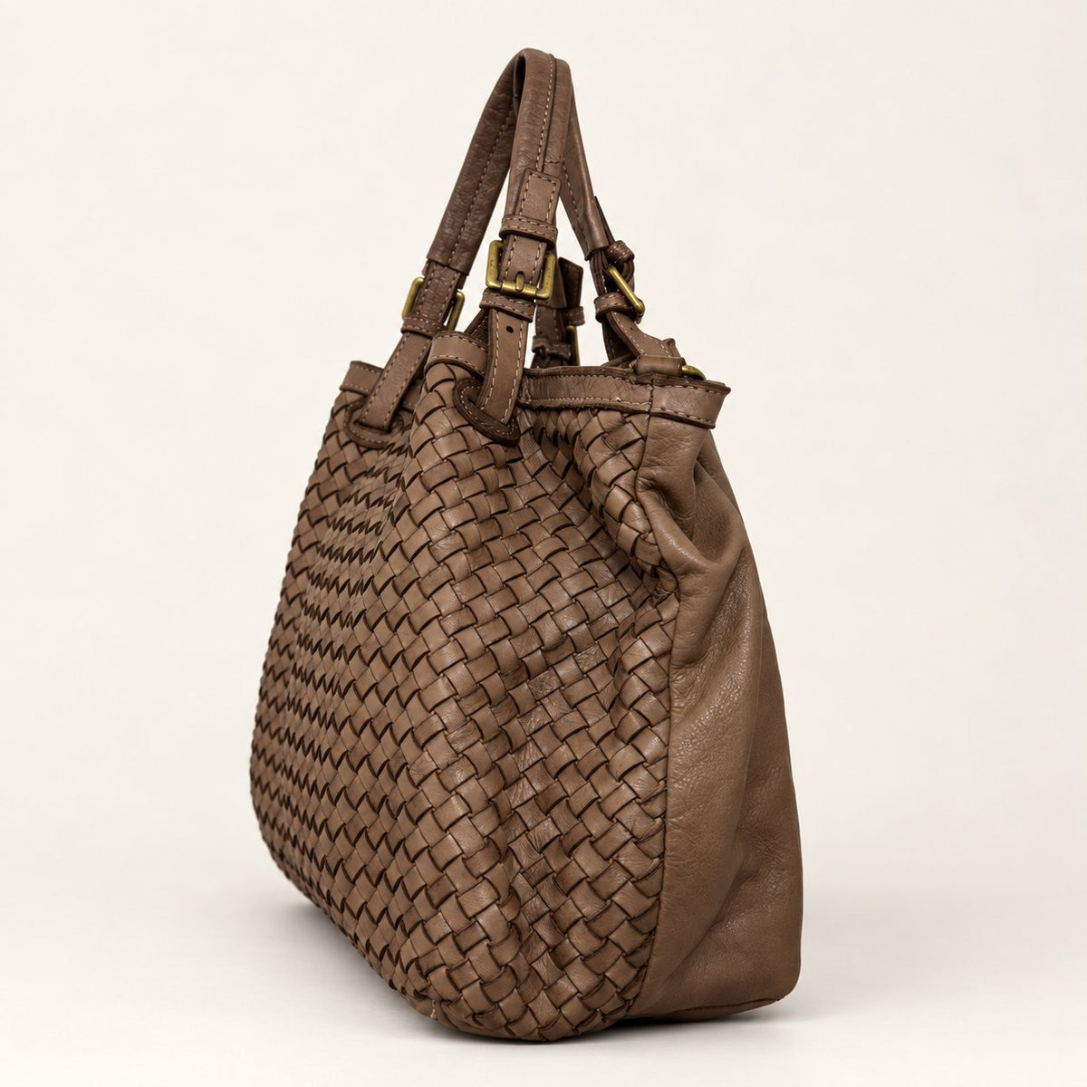 Borsa Donna Alfa in pelle intrecciata Taupe Scuro