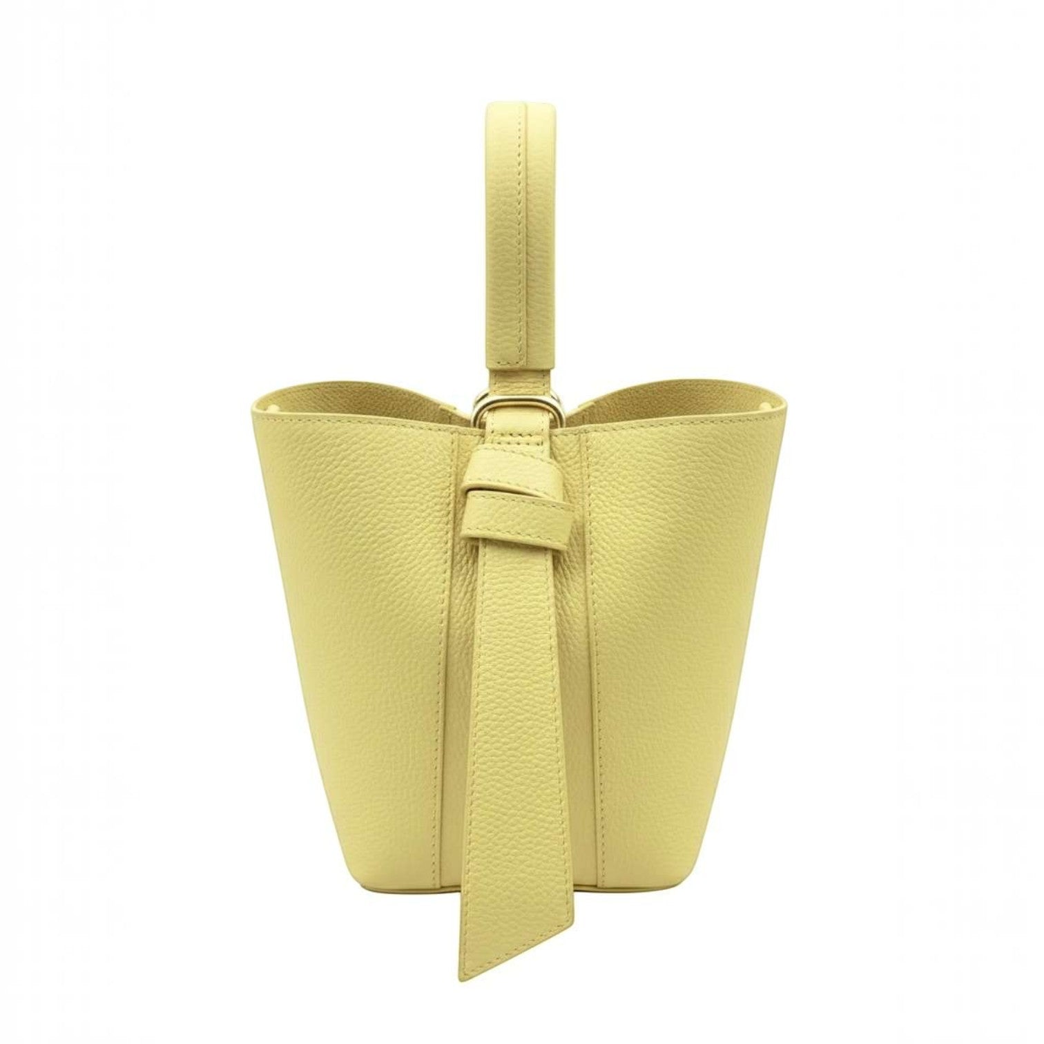 Borsa secchiello Pito’s|Bag in vera pelle giallo pastello con manico superiore e dettaglio a nodo, design artigianale