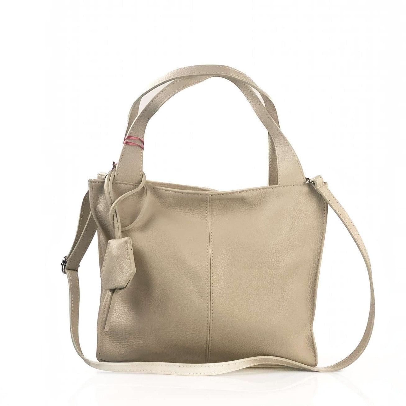 Borsa a spalla Pito’s|Bag in vera pelle martellata color beige con manici e tracolla regolabile, Made in Italy.