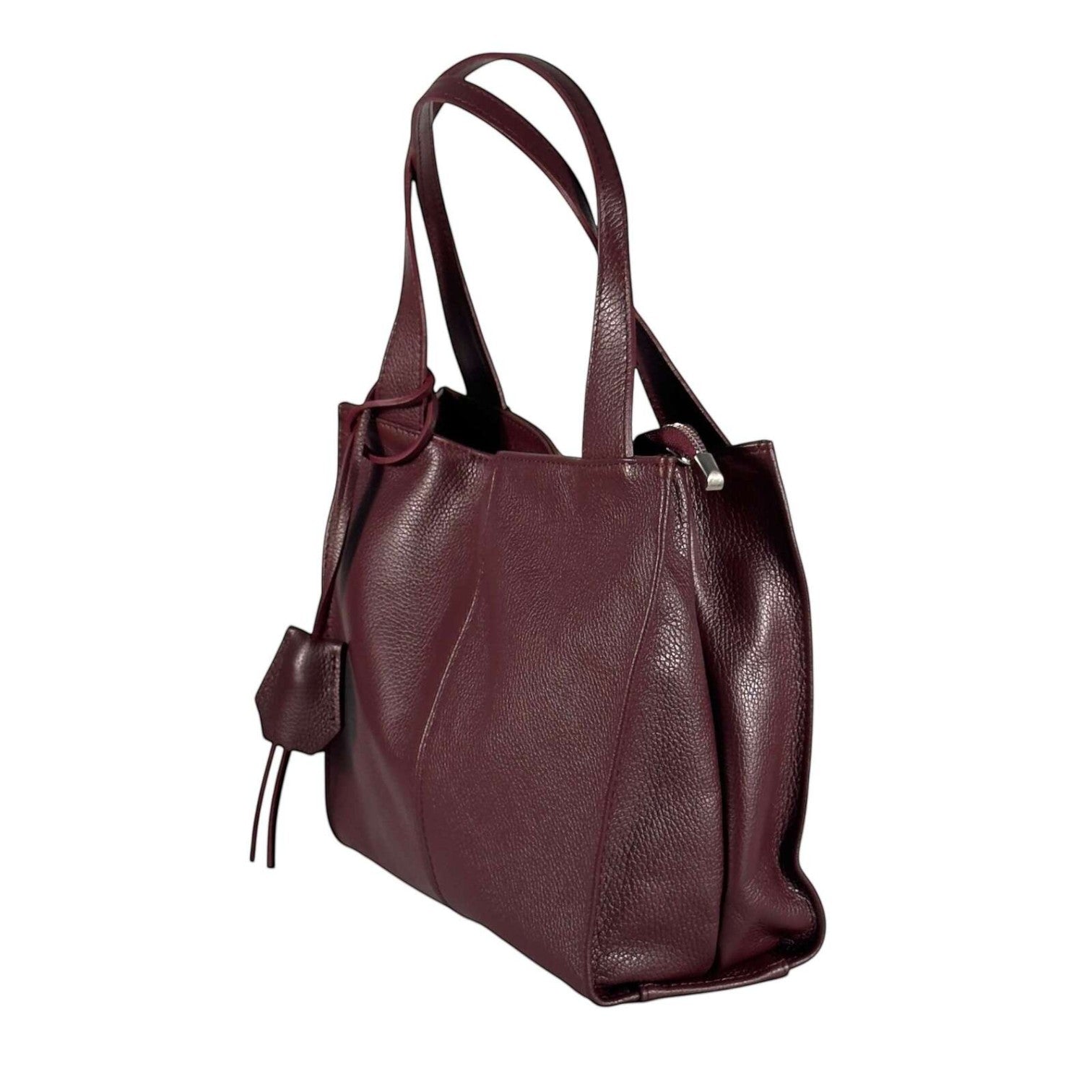 Borsa a spalla Pito’s|Bag in vera pelle martellata color bordeaux con manici lunghi e design capiente Made in Italy