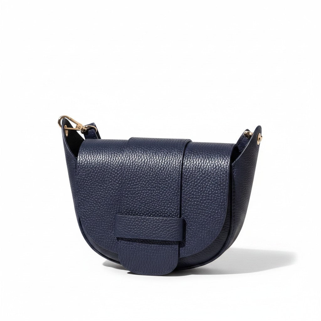Borsetta Pito’s|Bag Sara piccola in vera pelle martellata blu navy con patta frontale e dettagli dorati
