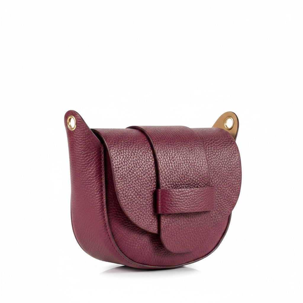 Borsetta Pito’s|Bag Sara piccola in vera pelle martellata color bordeaux con dettagli dorati e patta frontale