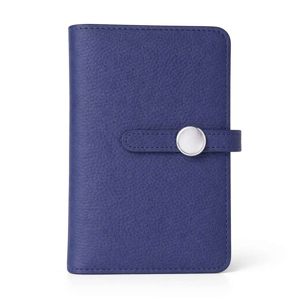 Portafoglio donna minimal Pito’s|Bag in vera pelle blu con chiusura a laccino e bottone metallico