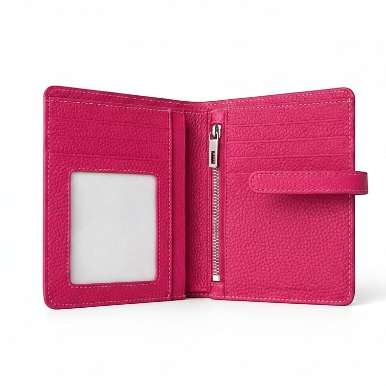Portafoglio donna Pito’s|Bag Siena fucsia in vera pelle con scomparti per carte, banconote e zip interna per monete