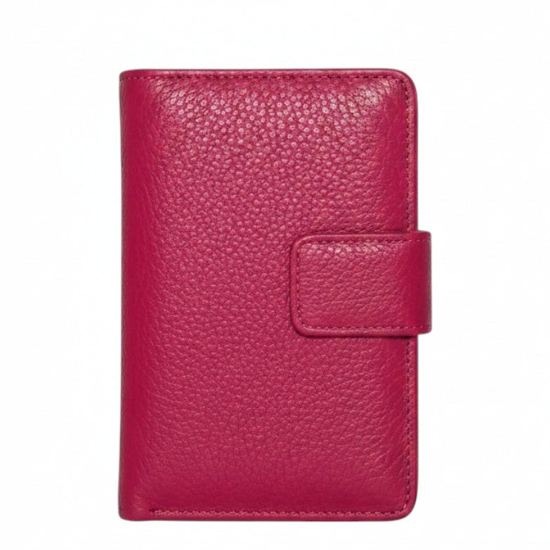 Portafoglio donna Pito’s|Bag a libro in vera pelle martellata fucsia con chiusura a bottone