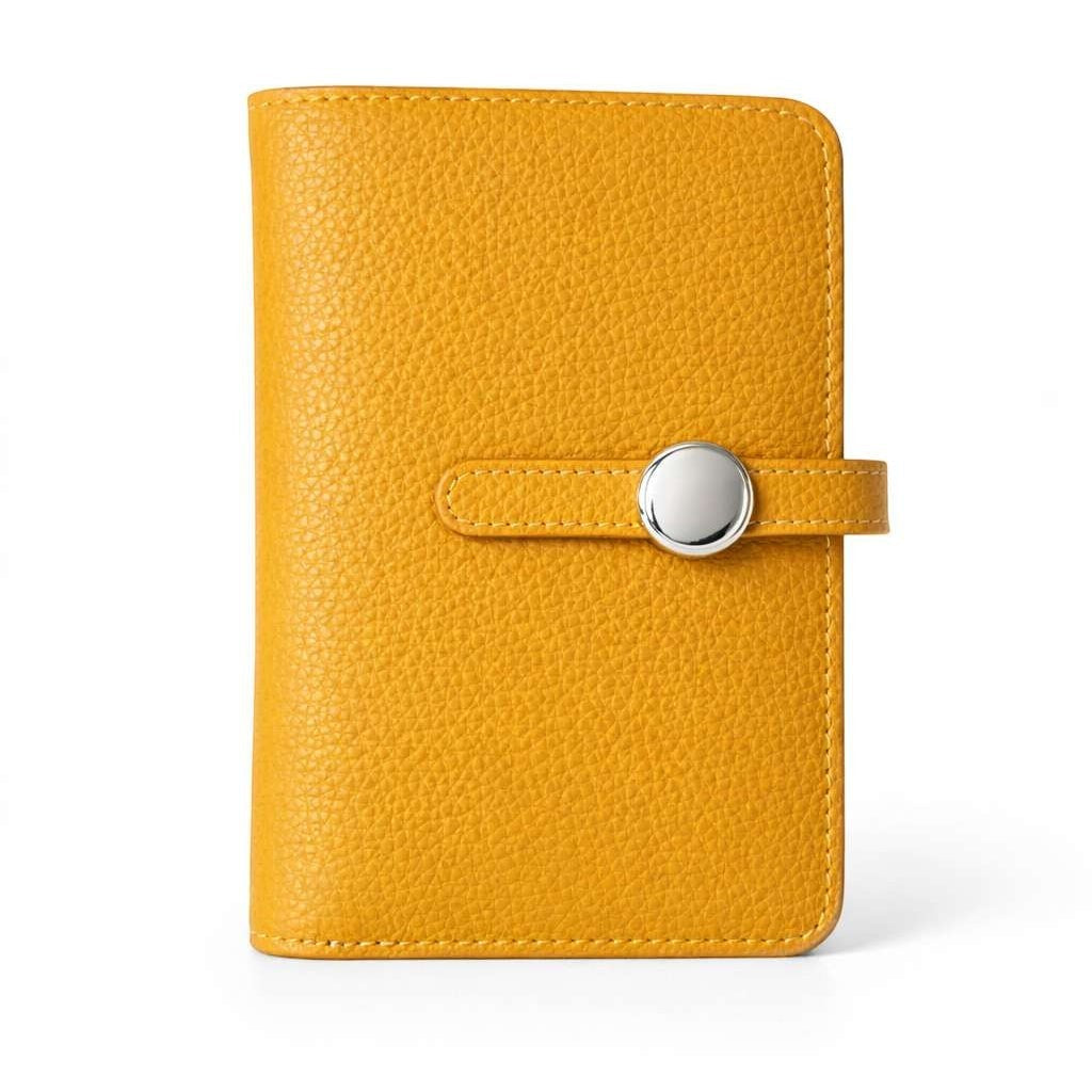 Portafoglio donna Pito’s|Bag minimal giallo in vera pelle martellata con chiusura a laccino e bottone argentato