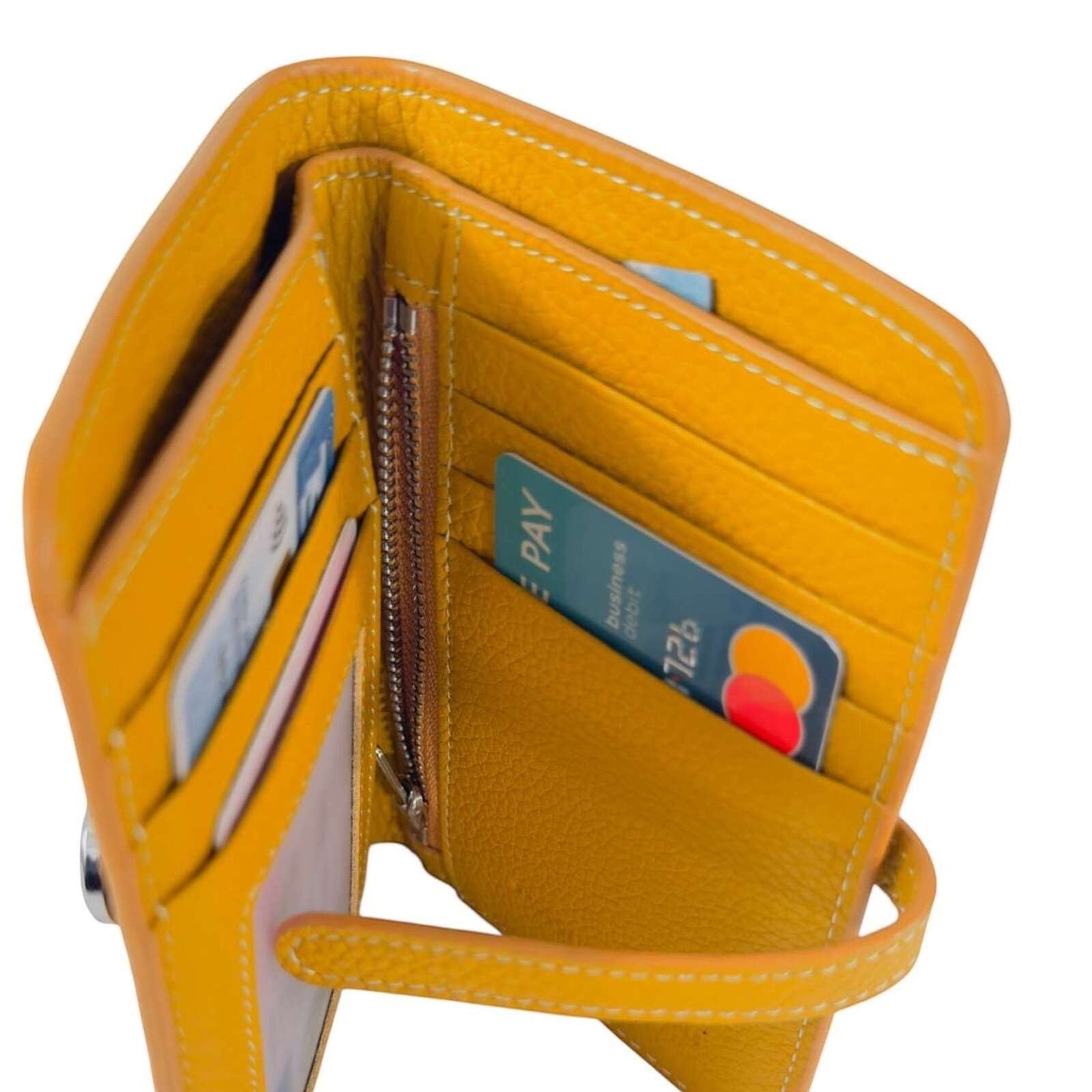 Portafoglio donna Pito’s|Bag Siena giallo in vera pelle con scomparti per carte, banconote e tasca con zip
