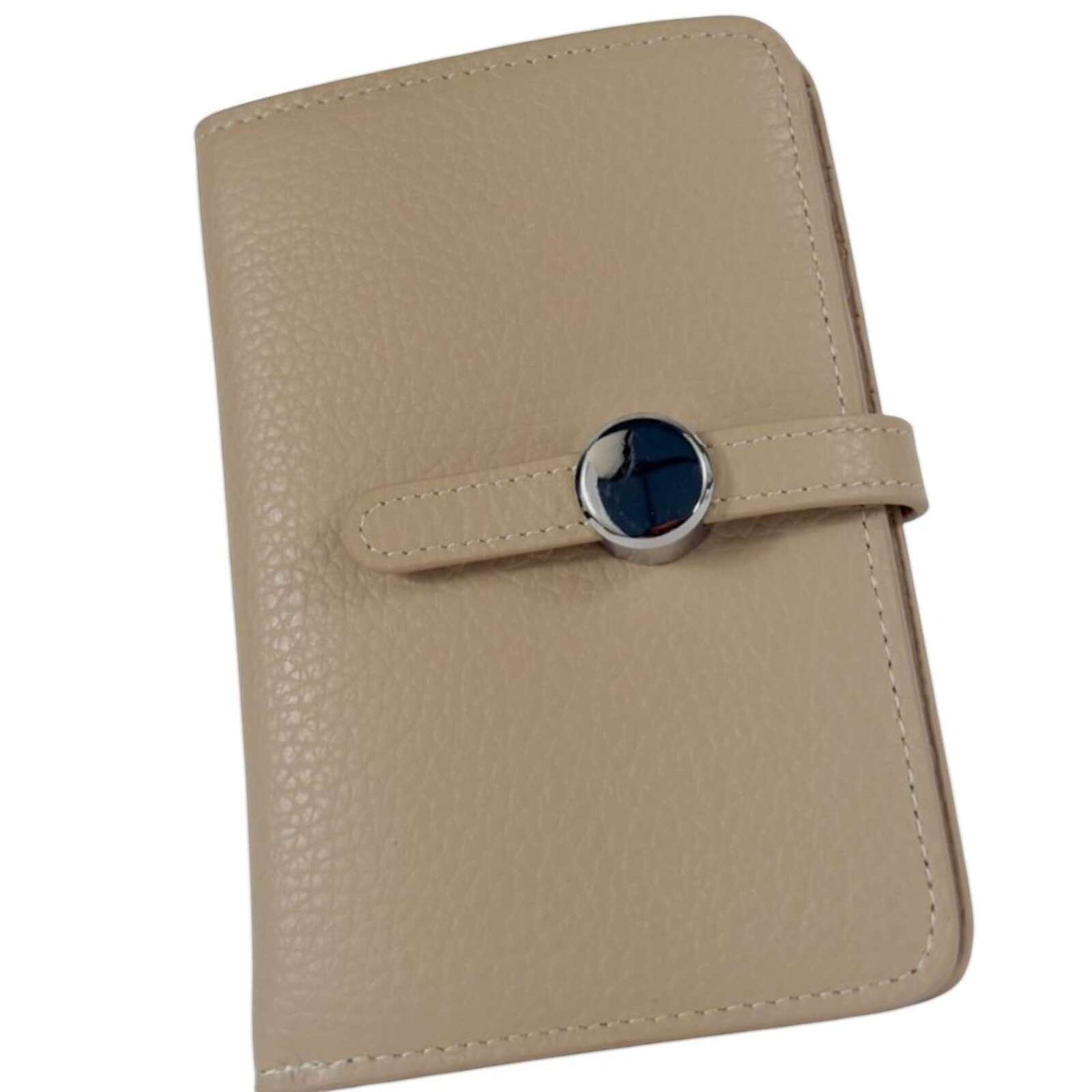 Portafoglio donna minimal Pito’s|Bag in vera pelle beige con chiusura a laccino e dettaglio metallico