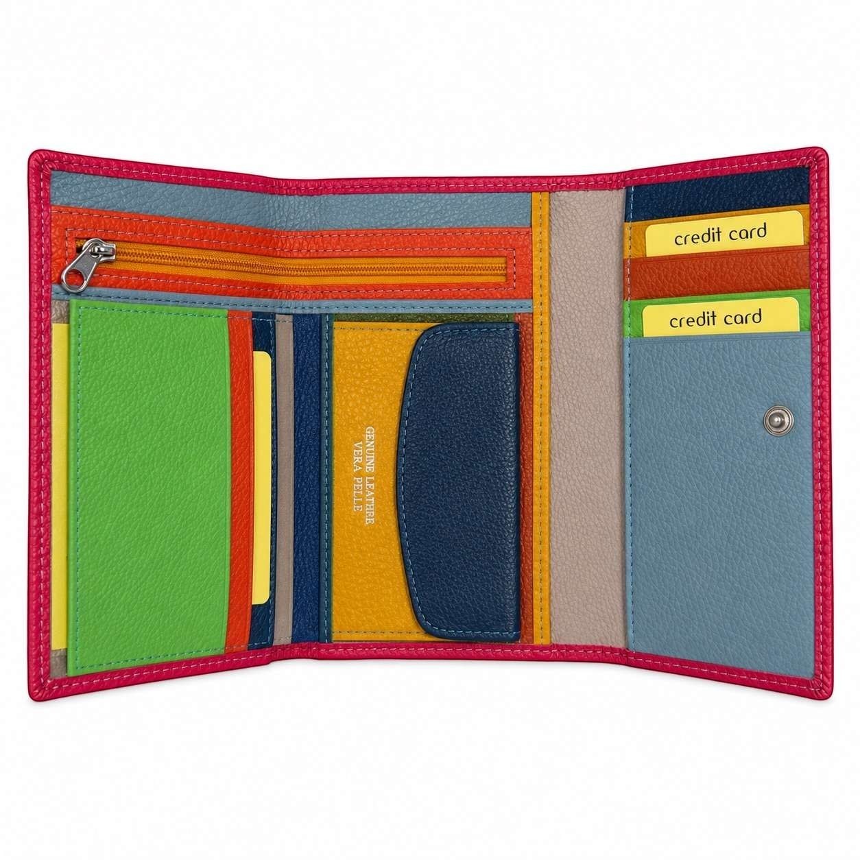 Portafoglio Pito’s|Bag grande da donna in vera pelle martellata multicolore con numerosi scomparti e slot per tessere.