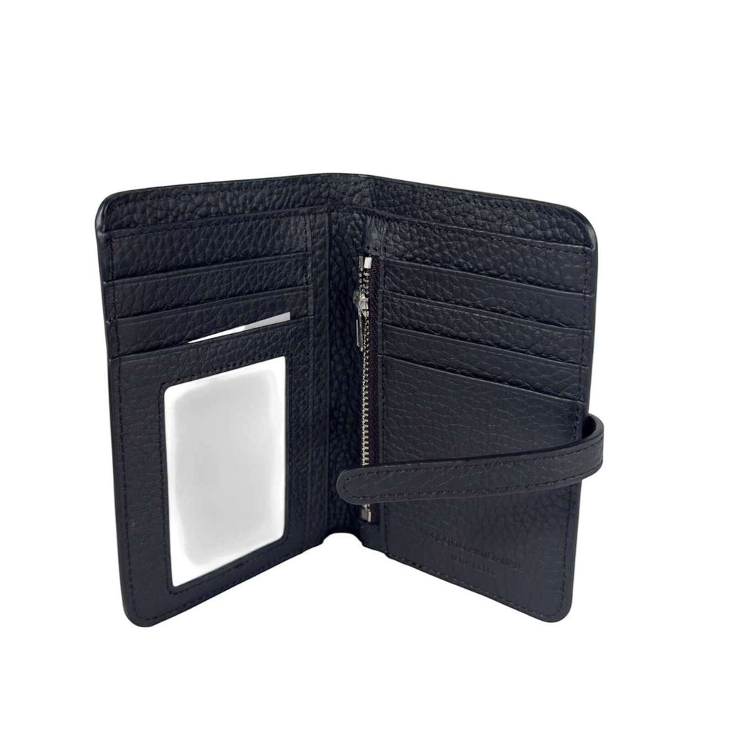 Portafoglio donna minimal Pito’s|Bag in vera pelle nera con scomparti per tessere, banconote e zip interna