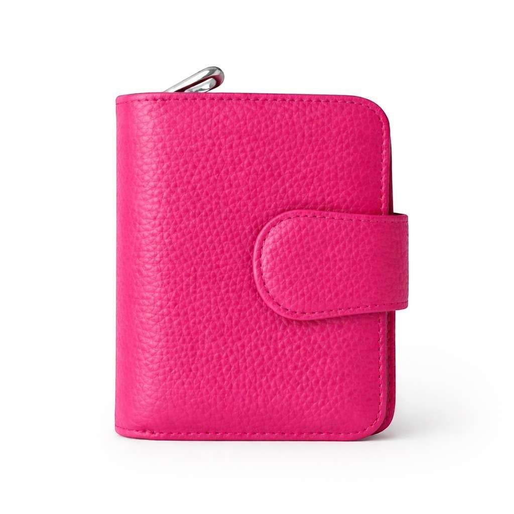 Portafoglio medio Pito’s|Bag in vera pelle martellata fucsia con chiusura a clip e zip esterna per monete