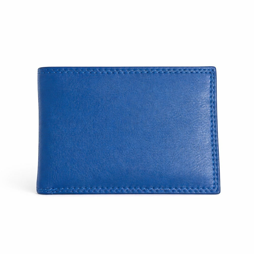Portafoglio uomo Pito’s|Bag in morbida pelle nappa blu elettrico, design sottile e compatto con cuciture a vista.