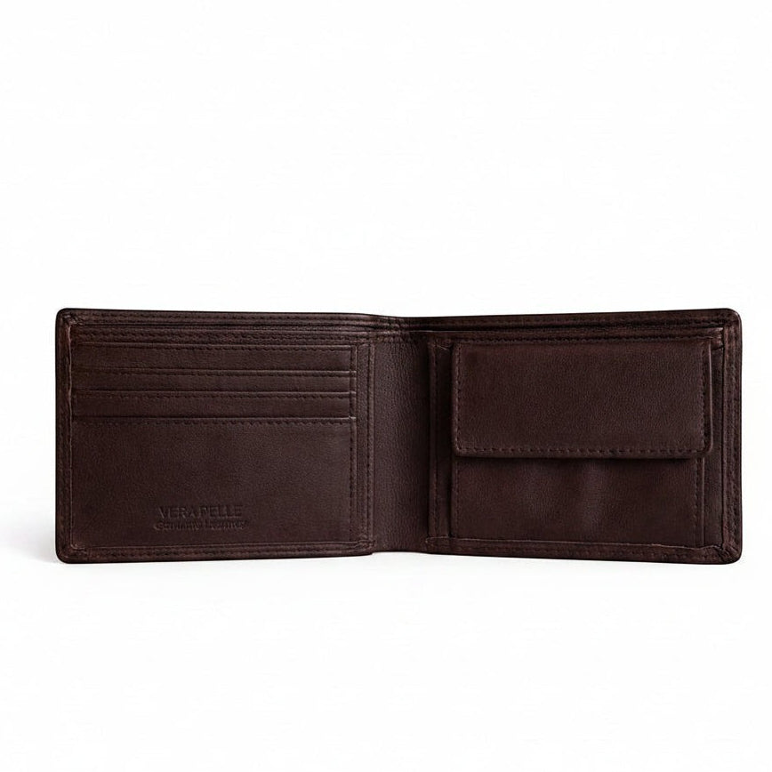 Portafoglio uomo Pito’s|Bag Mimi Slip in pelle nappa testa di moro aperto con slot per tessere e portamonete
