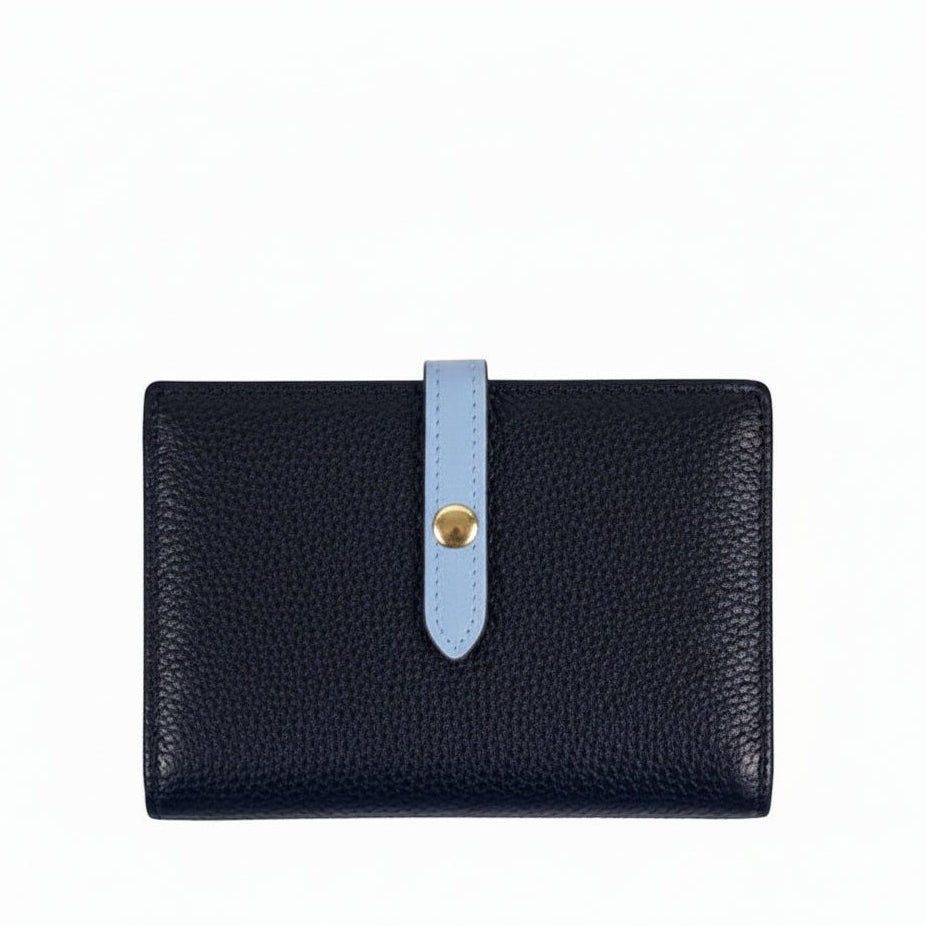 Portafoglio donna Pito’s|Bag in vera pelle bicolore blu e azzurro con chiusura a bottone a pressione
