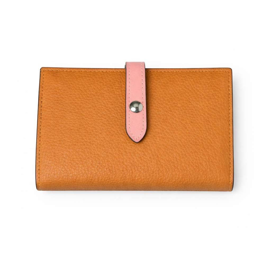 Portafoglio donna Pito’s|Bag modello Pisa in vera pelle bicolore color cuoio e rosa con chiusura a bottone