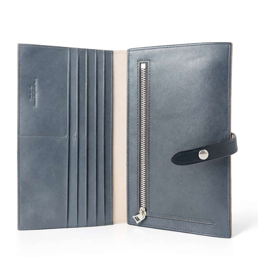 Portafoglio donna bicolore Pito’s|Bag in vera pelle italiana blu, con scomparti per carte, banconote e zip portamonete.
