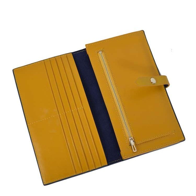 Portafoglio donna Pito’s|Bag in vera pelle bicolore giallo e blu con scomparti per carte e zip interna