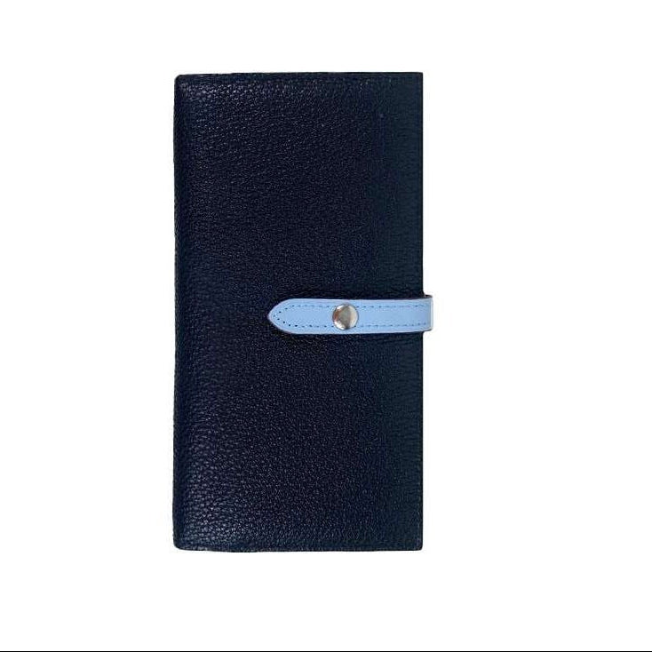 Portafoglio donna Pito’s|Bag in vera pelle bicolore blu e azzurro con chiusura a bottone a pressione