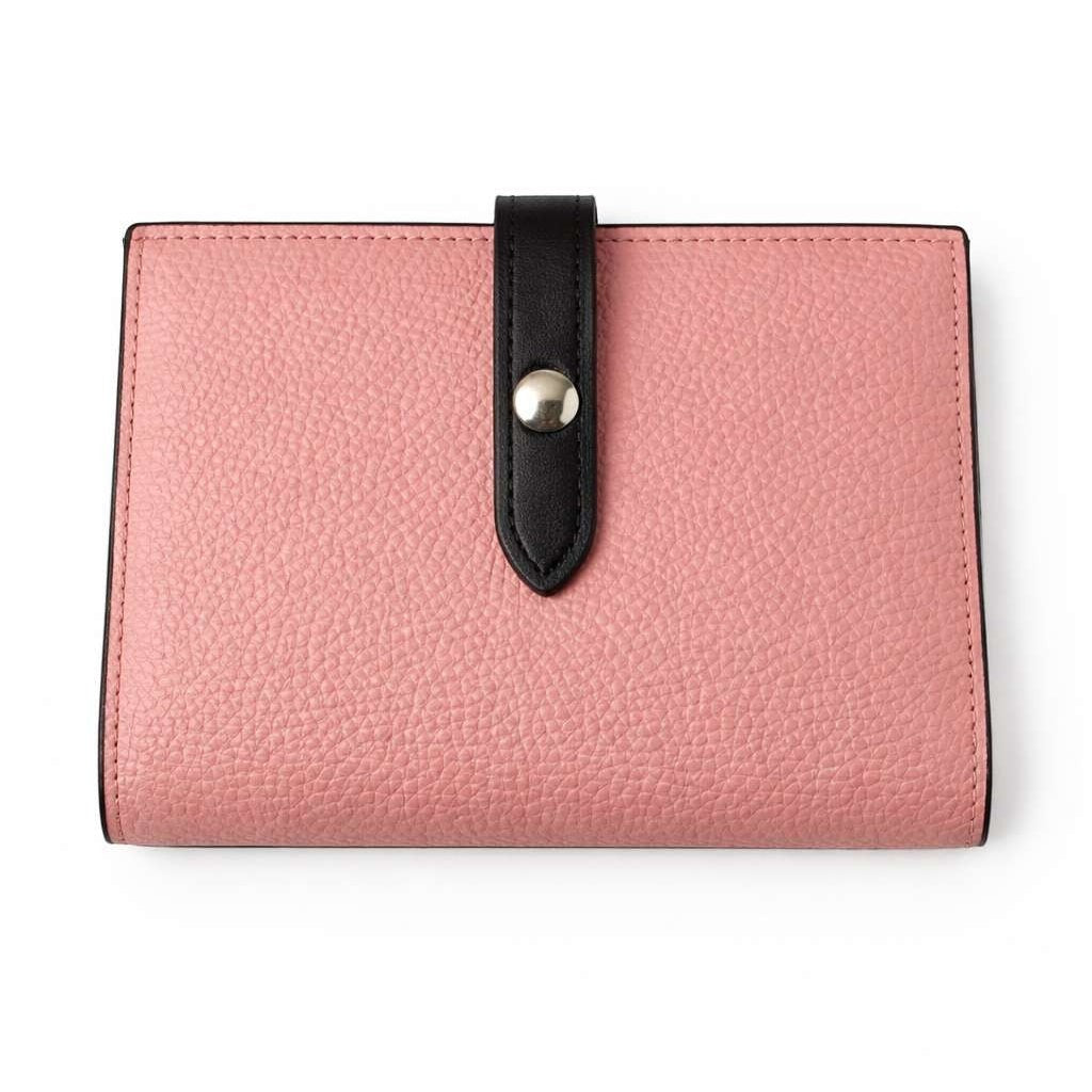 Portafoglio donna Pito’s|Bag modello Pisa in vera pelle rosa e nera con chiusura a bottone a pressione