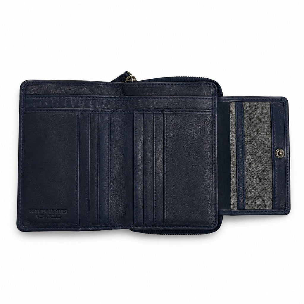 Portafoglio unisex Pito’s|Bag in pelle di vitello blu scuro, stile vintage con scomparti per tessere e banconote.
