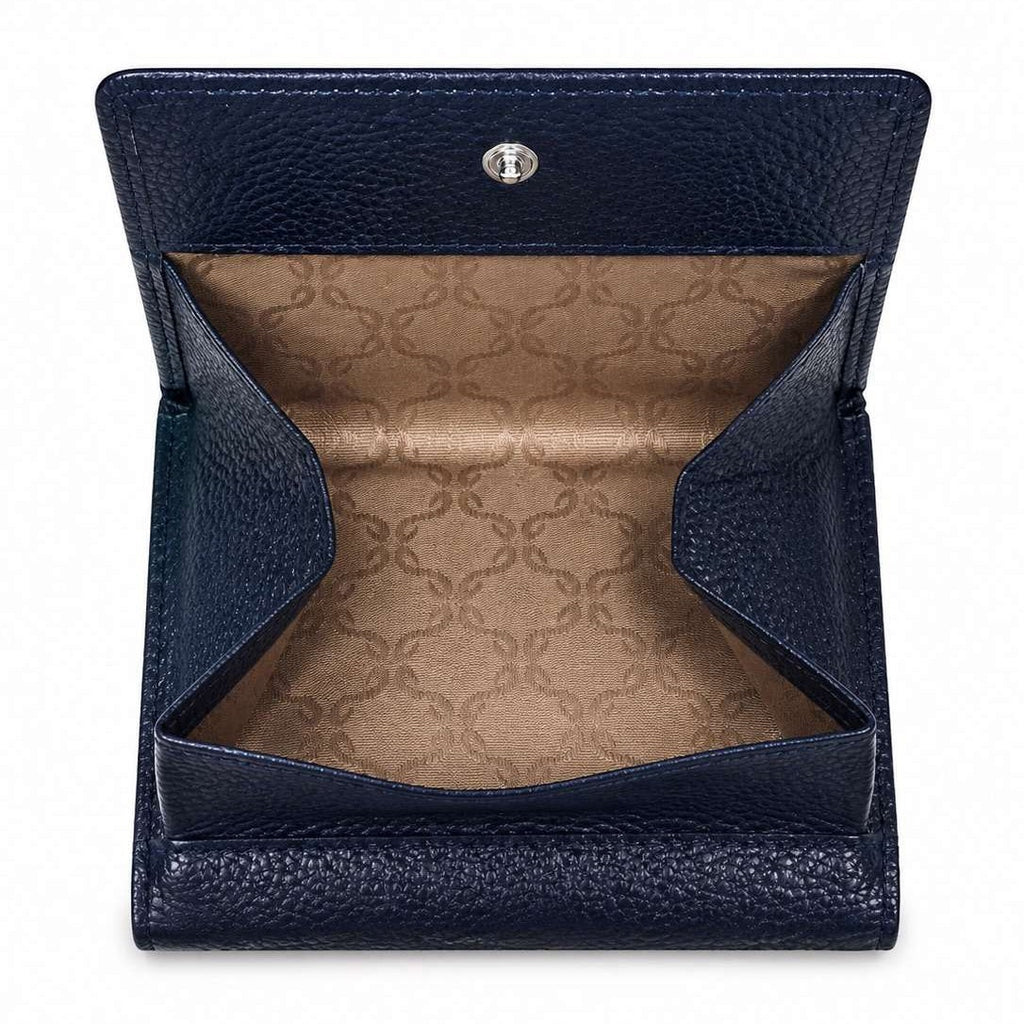 Portafoglio donna Pito’s|Bag in vera pelle martellata blu scuro con interno a contrasto e portamonete a pozzetto