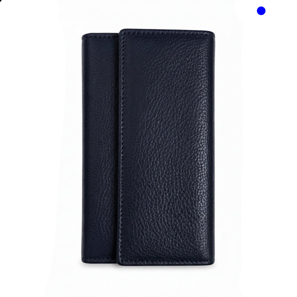 Portafoglio donna grande Pito’s|Bag in vera pelle martellata blu scuro con chiusura a bottone