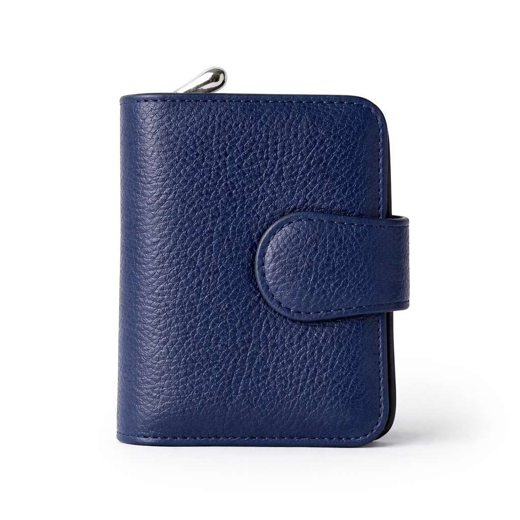 Portafoglio medio Pito’s|Bag in vera pelle martellata blu con chiusura a clip e zip esterna per monete