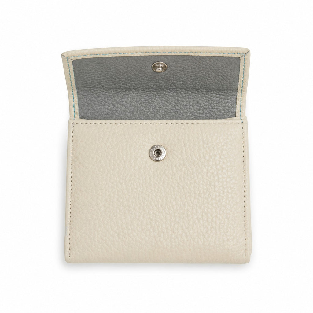 Portafoglio donna Pito’s|Bag Marinella in vera pelle morbida color crema con interno grigio e chiusura a bottone