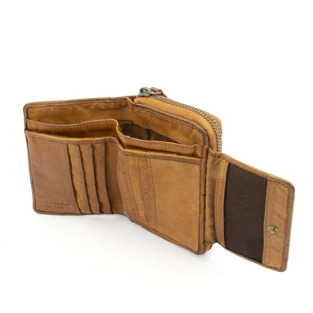 Portafoglio unisex Pito’s|Bag in pelle di vitello lavato color cuoio con scomparti interni e chiusura a bottone