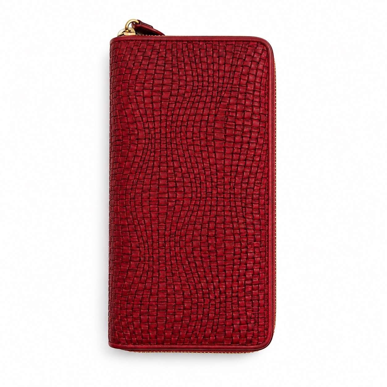 Portafoglio donna Pito’s|Bag rosso in pelle con lavorazione a intreccio effetto paglia e chiusura total zip.