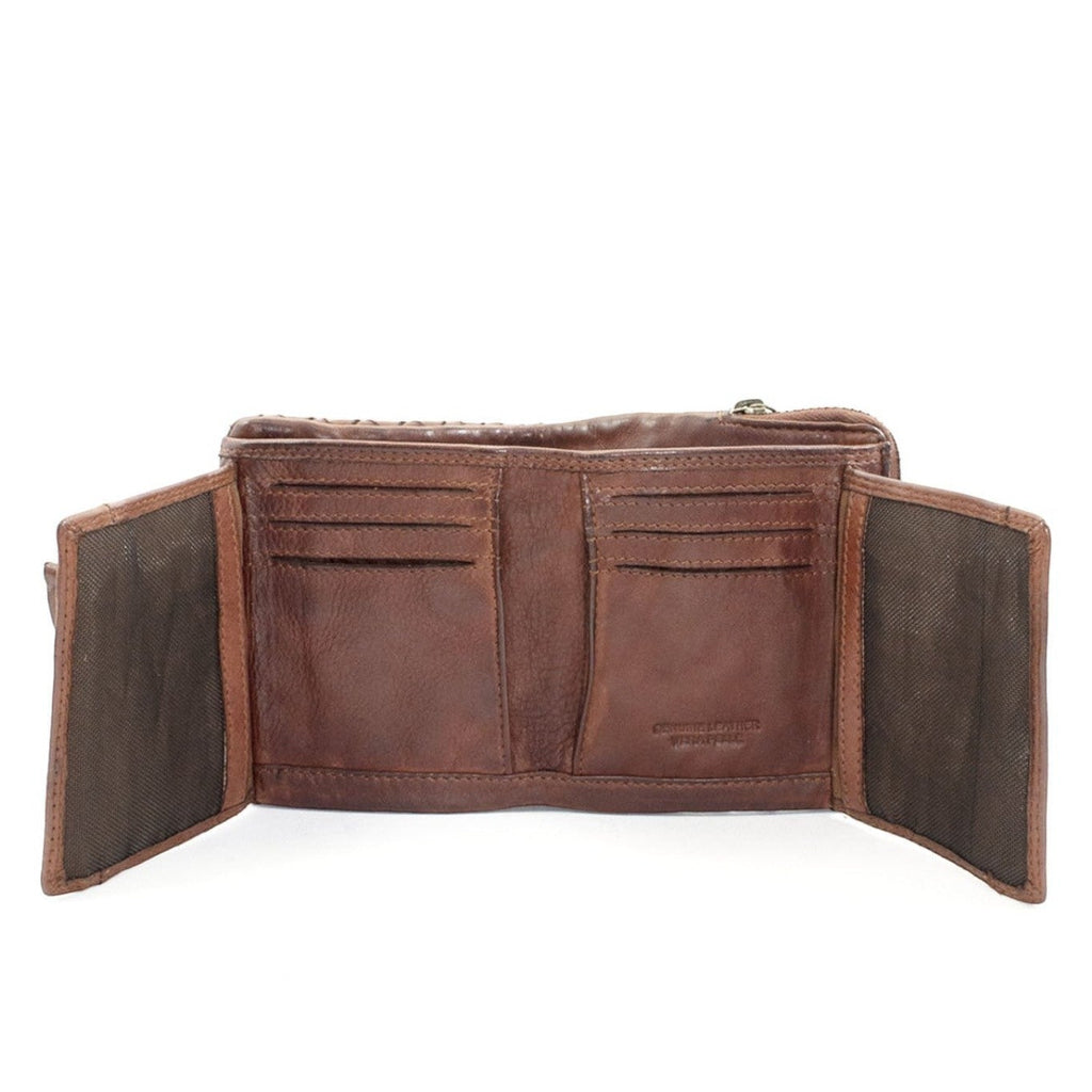 Portafoglio Pito’s|Bag da uomo in pelle marrone intrecciata con scomparti per carte e documenti, stile vintage.