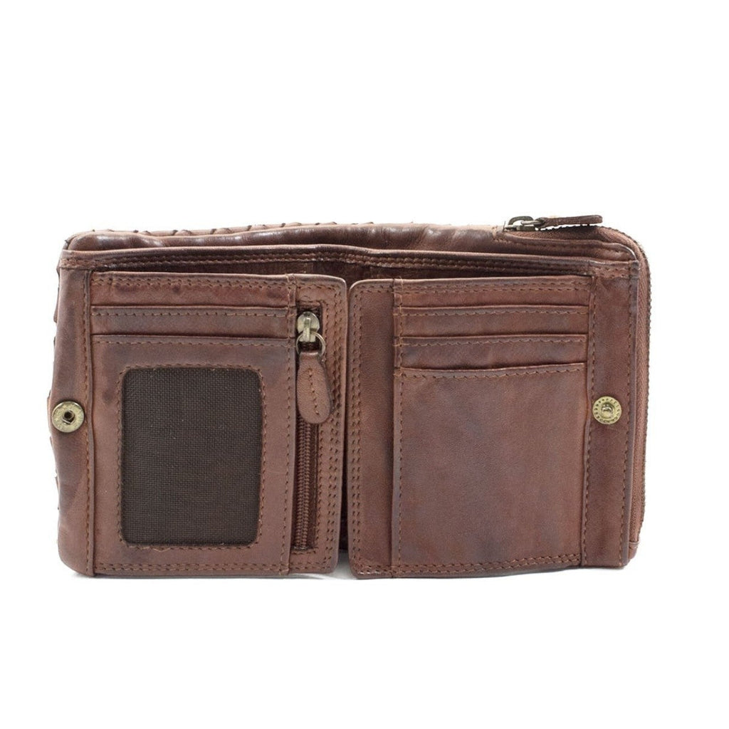 Portafoglio Pito’s|Bag da uomo in pelle marrone intrecciata con scomparti per carte, documenti e zip portamonete