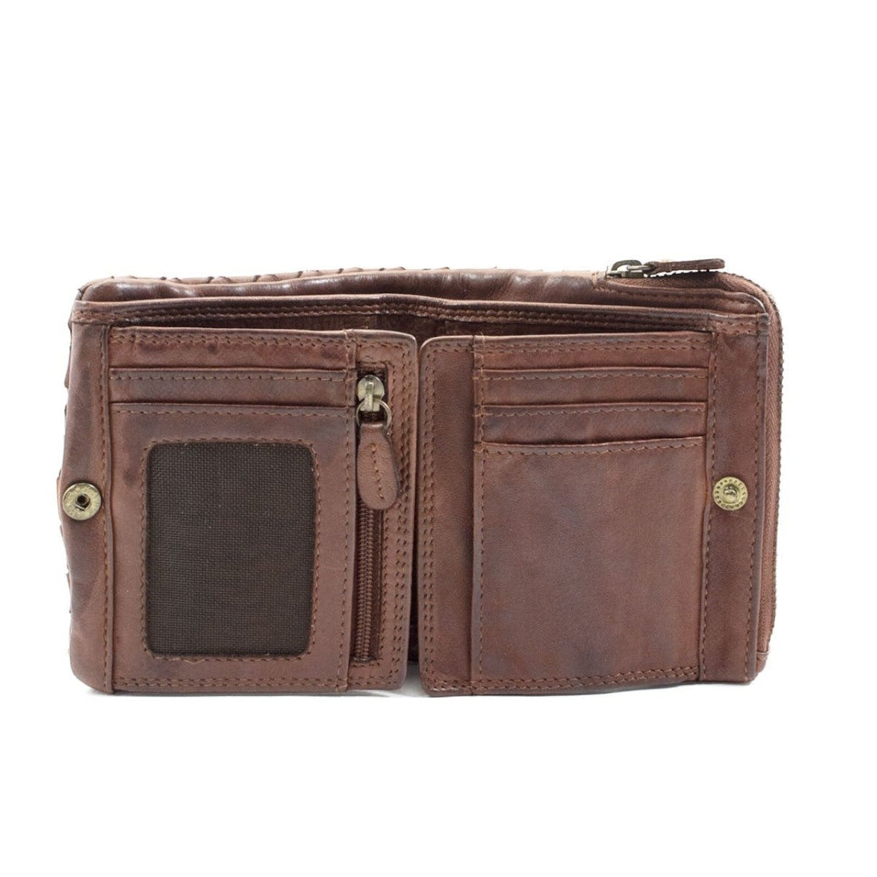 Portafoglio Pito’s|Bag da uomo in pelle marrone intrecciata con scomparti per carte, documenti e zip portamonete